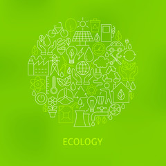 Fototapeta na wymiar Thin Line Eco Green Power Icons Set Circle Concept