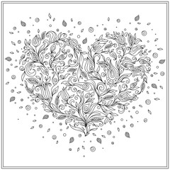 Coloring page flower heart St Valentine's day greeting card