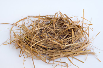 Bird nest made ​​of hay On a white background