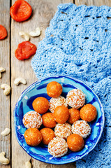 raw vegan cashew dried apricots, coconut balls