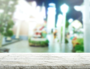Table Top And Blur Building Of Background