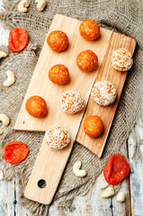 raw vegan cashew dried apricots, coconut balls