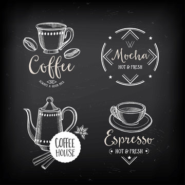 Coffee restaurant cafe badges, template design. 