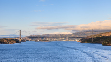 Sotra Bridge.  Sotra bridge is a suspension bridge crossing Knarreviksundet in Norway connecting...