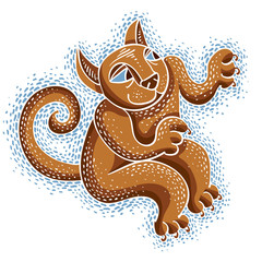 Vector drawing of cat playing, cute animal illustration. 