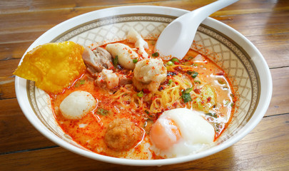 noodle Tom yum seafood put egg..Delicious menu in Thailand