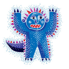 Character scared monster vector flat illustration, cute blue mutant