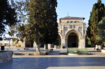 Al Aqsa Mosque in Jerusalem, a Muslim shrine at the Temple Mount. Ramadan prayer concept