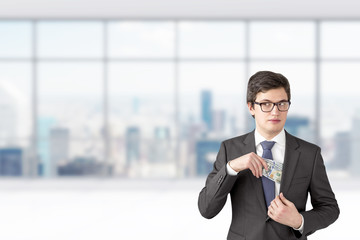 Businessman getting money