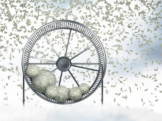Man in spinning wheel