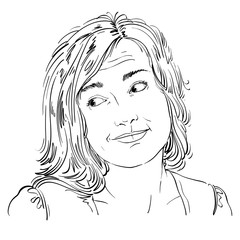 Monochrome vector hand-drawn image, blameworthy young woman. Bla