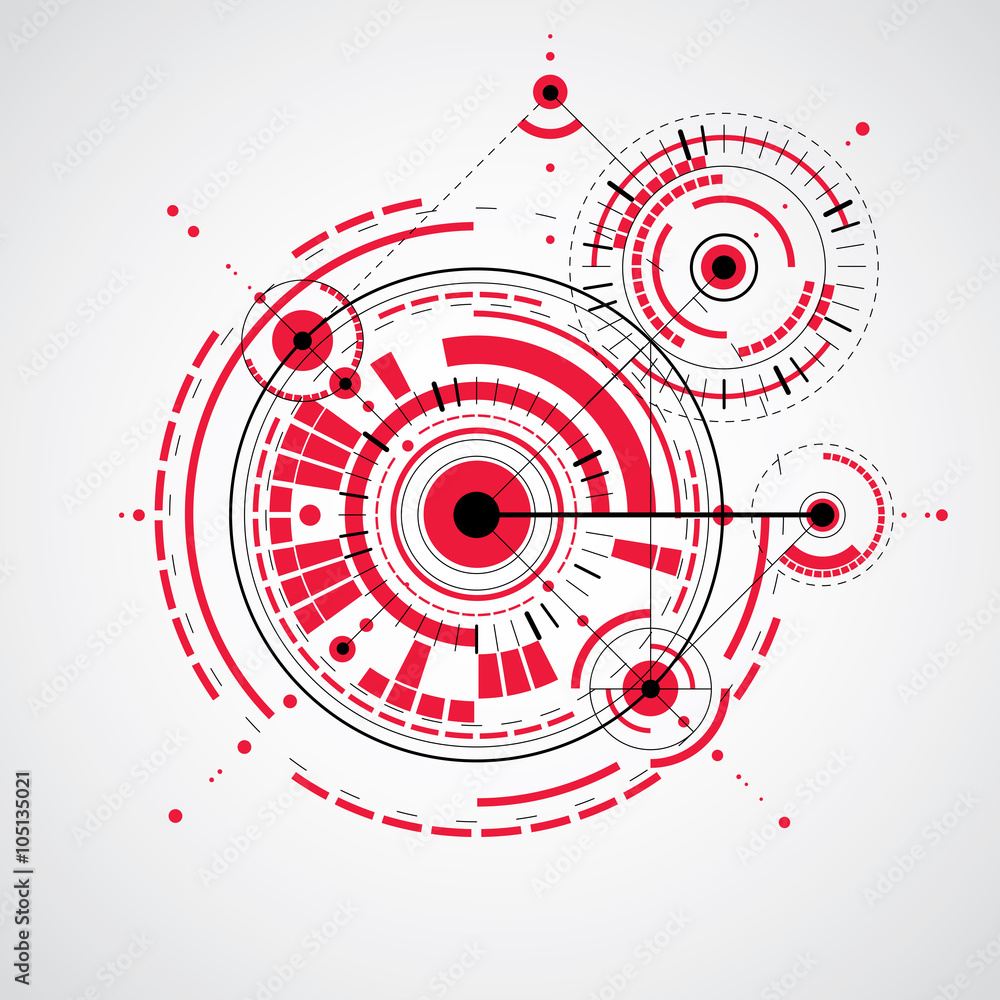 Poster technical plan, red abstract engineering draft for use in graphi