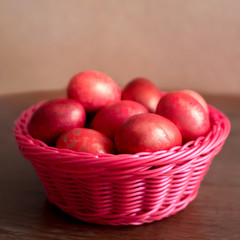 Easter pink eggs in basket