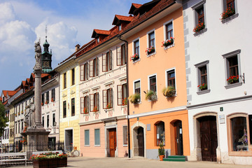 Fototapeta na wymiar Downtown in Skofja Loka, Slovenia