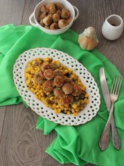 Roasted meatballs and vegetables