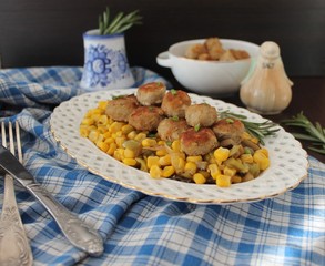 Roasted meatballs and vegetables