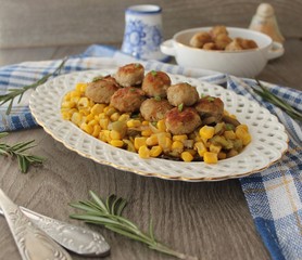 Roasted meatballs and vegetables