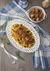 Roasted meatballs and vegetables