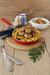 Roasted meatballs and vegetables