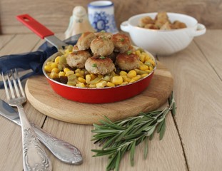 Roasted meatballs and vegetables