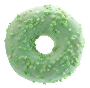 Green Glazed Donut Isolated On White Background