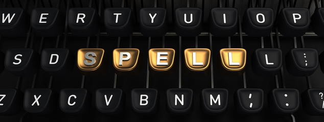 Typewriter with SPELL gold buttons