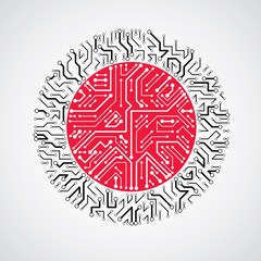 Round circuit board with electronic components of technology device