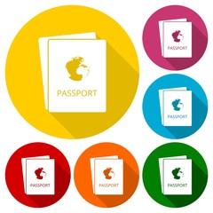 Passport icons set with long shadow