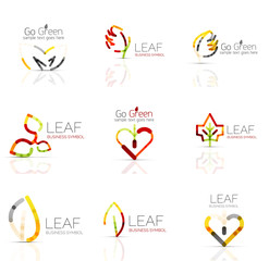 Linear leaf abstract logo set, connected multicolored segments