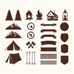 Camp icons. Set of elements.