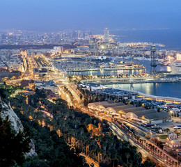 Barcelona and port in Spain view at night