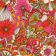 Hand drawn seamless pattern with floral elements. 