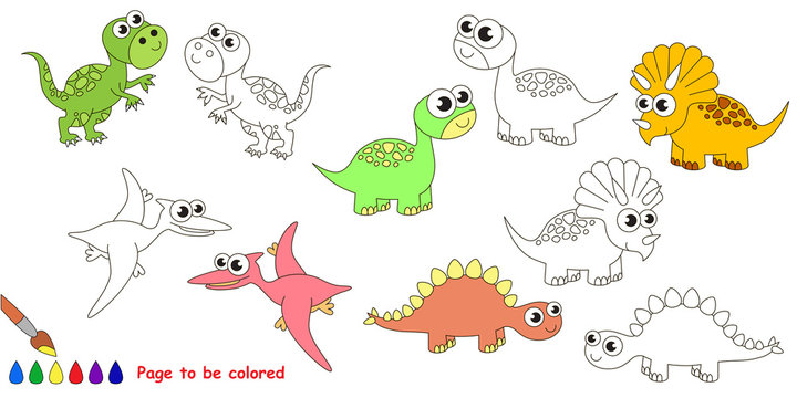 Dino set cartoon. Page to be colored.
