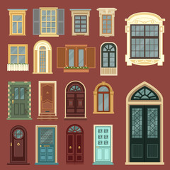 Fototapety  Zestaw architektoniczny europejskich zabytkowych drzwi i okien