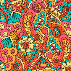 Hand drawn seamless pattern with floral elements. 