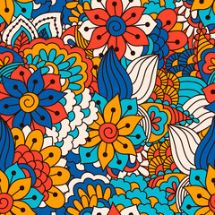 Fototapeta na wymiar Hand drawn seamless pattern with floral elements. 