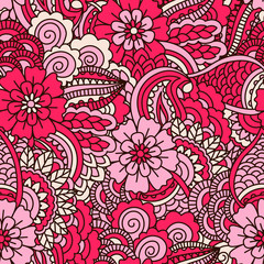 Hand drawn seamless pattern with floral elements. 