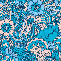 Hand drawn seamless pattern with floral elements. 