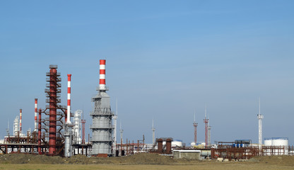 Distillation columns, pipes and other equipment furnaces refinery.