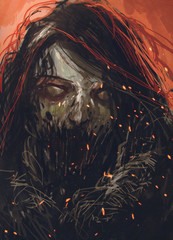 Obraz premium zombie face,horror portrait,illustration painting