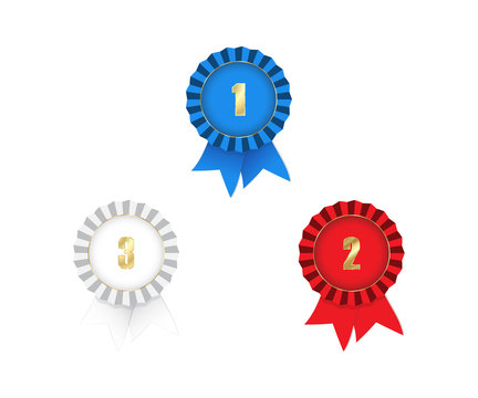 Vector Medals With Ribbons 1st 2nd 3rd Place Red White And Blue On A White Background