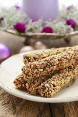 Christmas chocolate sticks with nuts