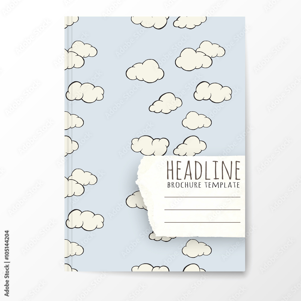 Wall mural notebook template with hand drawn cloud pattern.