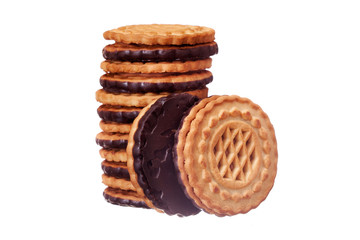 biscuits with chocolate filling on a white background
