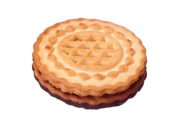 biscuits with chocolate filling on a white background