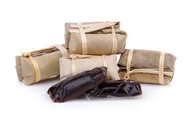 Dessert banana candy on white background