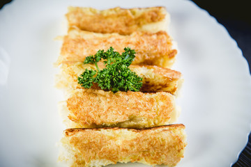 Rolls of cheese and bread, a dish in cafe
