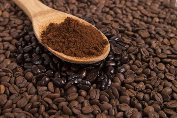 coffee beans and powder coffee