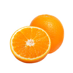 delicious fresh natural ripe cut oranges isolated on white backg