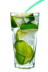 Cocktail mojito with green lime isolated on white background